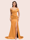 Sexy Side Slit Mermaid Off Shoulder Long Soft Satin Bridesmaid Dresses Online For Sale