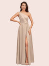 Elegant One Shoulder Side Slit Long Soft Satin Party Prom Dresses 2023