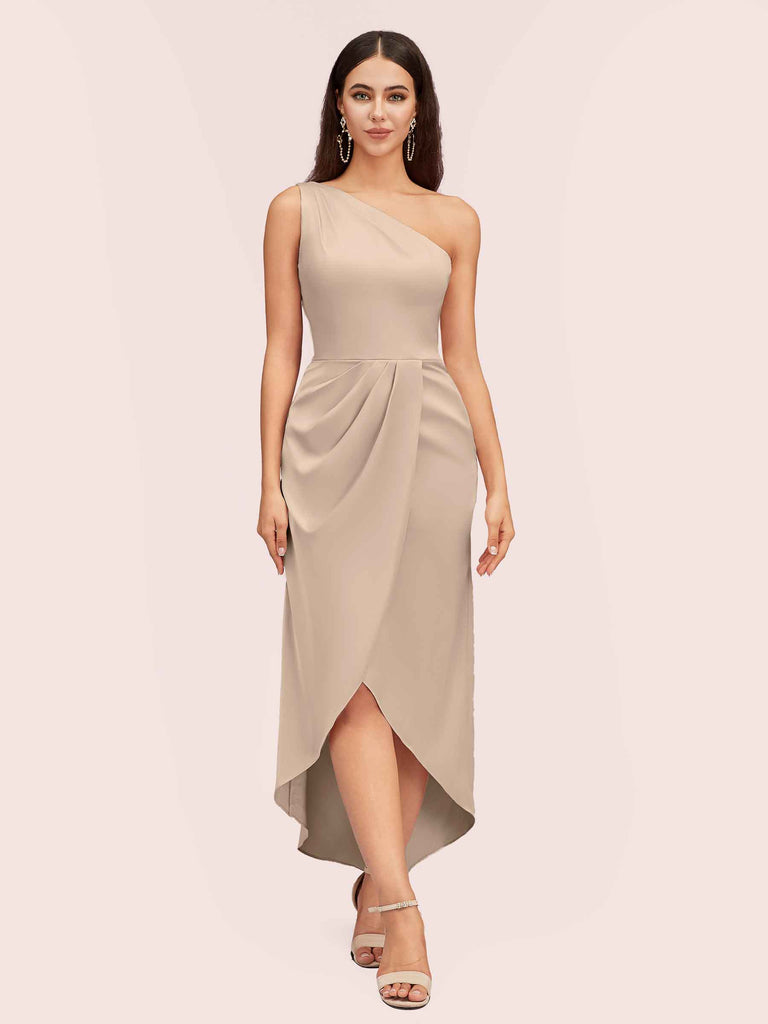 Cetims Elegant One Shoulder Mermaid Satin Short Bridesmaid Dresses Vintage Mauve