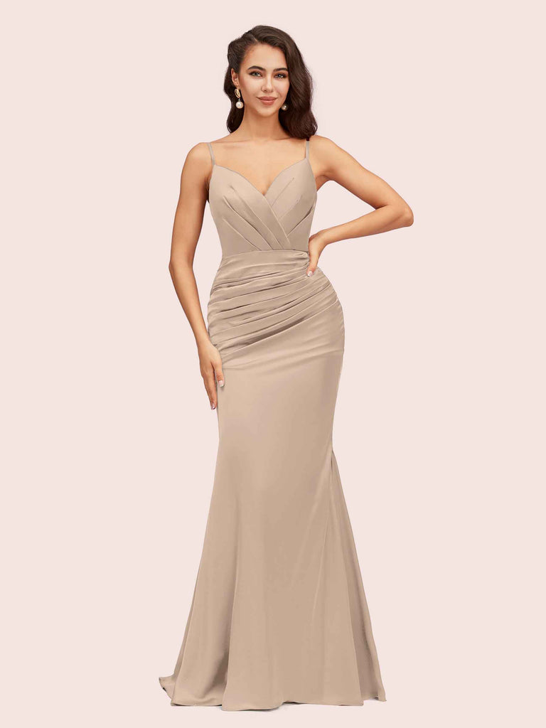 Sexy Mermaid Spaghetti Straps Long Soft Satin Bridesmaid Dresses Online Sexy Mermaid Spaghetti Straps Long Soft Satin Bridesmaid Dresses Online