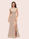 Sexy Open Back Mermaid Short Sleeves Long Silky Satin Formal Prom Dresses Online