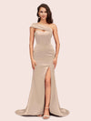 Sexy Mermaid One Shoulder Long Soft Satin Bridesmaid Dresses With Slit For Sale