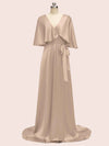 Bat Sleeves Elegant Long Silky Satin Graduation Prom Dresses Online