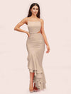 Sexy Unique Mermaid Spaghetti Straps Asymmetrical Soft Satin Formal Prom Dresses