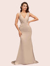 Sexy V-Neck Mermaid Long Silky Satin Formal Prom Dresses For Women