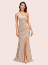Elegant One Shoulder Mermaid Side Slit Soft Satin Bridesmaid Dresses