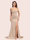 Sexy Side Slit Mermaid Off Shoulder Long Soft Satin Bridesmaid Dresses Online For Sale