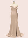 Sexy One Shoulder Side Slit Mermaid Long Soft Satin Evening Prom Dresses 2023