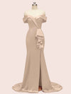 Elegant Off Shoulder Mermaid Long Soft Satin Party Prom Dresses For Women