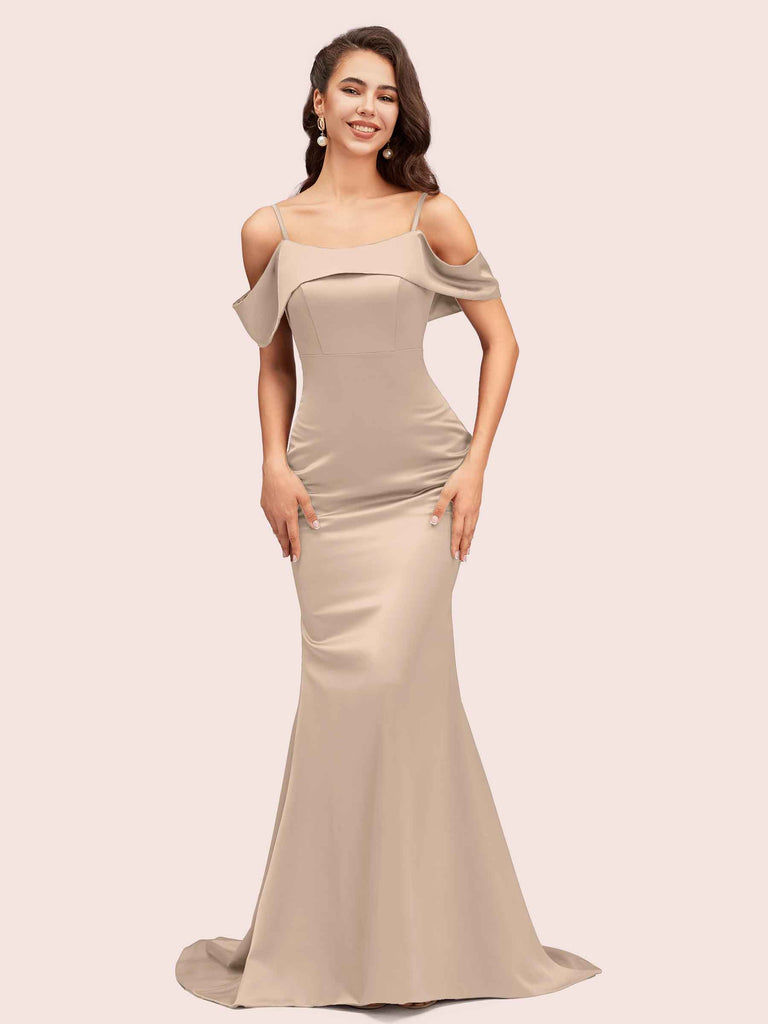 Sexy Mermaid Cold Shoulder Floor Length Long Soft Satin Bridesmaid Dresses Online