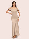 Sexy Mermaid Cold Shoulder Silky Satin High Low Prom Dresses Online