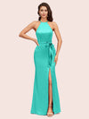 Simple Open Back Mermaid Halter Side Slit Long Soft Satin Bridesmaid Dresses Online