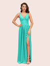 Sexy V Neck Long Soft Satin Side Slit Bridesmaid Dresses Online