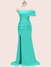 Elegant One Shoulder Long Side Slit Soft Satin Graduation Prom Dresses Online
