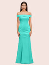 Sexy Off Shoulder Sleeveless Mermaid Long Soft Satin Party Prom Dresses