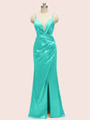 Sexy Mermaid Spaghetti Strap Side Slit Satin Long Formal Dresses For Women