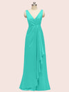 Elegant V-neck Floor Length Long Soft Satin Bridesmaid Dresses With Slit