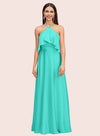 Elegant A-line Halter Sleeveless Long Soft Satin Bridesmaid Dresses Online