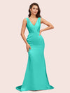 Sexy V-Neck Mermaid Long Silky Satin Formal Prom Dresses For Women