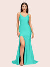 Sexy Mermaid Spaghetti Straps Side Slit Long Soft Satin Bridesmaid Dresses