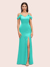 Sexy Cold Shoulder V-Neck Side Slit Mermaid Long Soft Satin Evening Prom Dresses