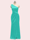 Elegant One Shoulder Long Soft Satin Mermaid Evening Prom Dresses With Slit