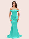 Sexy Off Shoulder Mermaid Long Silky Satin Formal Prom Dresses 2023