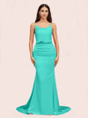 Sexy Backless Mermaid Spaghetti Straps Long Soft Satin Bridesmaid Dresses Online