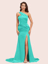 Sexy Mermaid One Shoulder Long Soft Satin Side Slit Formal Prom Dresses Online