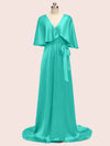 Bat Sleeves Elegant Long Silky Satin Graduation Prom Dresses Online