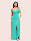 Simple Soft Satin Sexy Spaghetti Straps Long Side Slit Bridesmaid Dresses