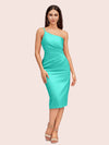 Elegant Sheath One Shoulder Soft Satin Short Bridesmaid Dresses Online