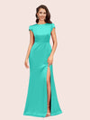 Sexy Open Back Mermaid Short Sleeves Long Silky Satin Formal Prom Dresses Online