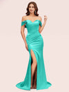 Sexy Off Shoulder Side Slit Long Soft Satin Mermaid Bridesmaid Dresses Online For Sale