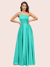 Fancy One Shoulder A-Line Long Soft Satin Party Prom Dresses 2023