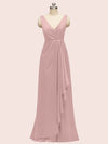 Elegant V-neck Floor Length Long Soft Satin Bridesmaid Dresses With Slit