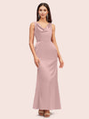 Elegant Cowl Neck Mermaid Long Soft Satin Party Prom Dresses Online