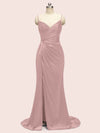 Sexy Mermaid Spaghetti Strap Long Side Slit Soft Satin Bridesmaid Dresses Online