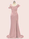 Sexy Side Slit Mermaid Long Soft Satin Women's Evening Prom Dresses With Slit