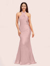 Sexy Backless Halter Sleeveless Long Mermaid Satin Bridesmaid Dresses Online