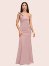Elegant One Shoulder Mermaid Long Silky Satin Evening Prom Dresses Online