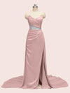 Elegant Mermaid Sweetheart Side Slit Long Soft Satin Formal Prom Dresses Online