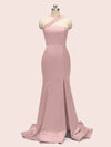 Sexy One Shoulder Side Slit Long Soft Satin Mermaid Graduation Prom Dresses