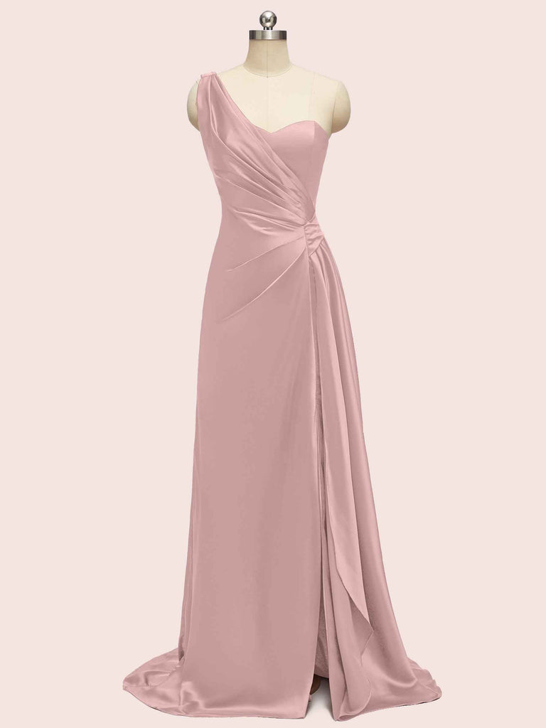 Fancy One Shoulder Long Soft Satin Graduation Prom Dresses Online