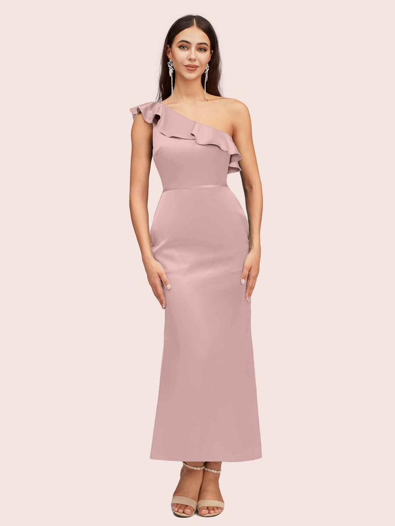 Elegant Mermaid One Shoulder Short Soft Satin Bridesmaid Dresses Online