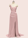 Unique See Through Side Slit Soft Satin Long Formal Prom Dresses Online