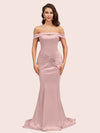 Sexy Off Shoulder Mermaid Long Silky Satin Formal Prom Dresses 2023