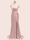 Sexy Side Slit Mermaid One Shoulder Long Soft Satin Bridesmaid Dresses Online