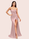Simple Mermaid Sweetheart Side Slit Soft Satin Party Prom Dresses 2023
