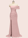 Elegant One Shoulder Long Side Slit Soft Satin Graduation Prom Dresses Online